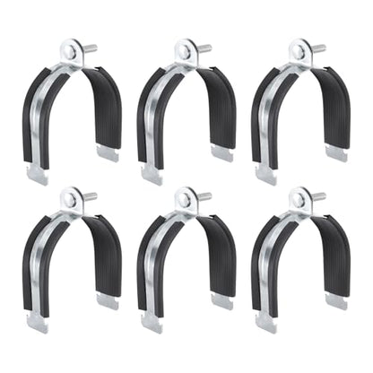 HARFINGTON 6pcs Rubber Cushion Strut Clamp 3-1/2" Universal Carbon Steel Strut Clamps with Bolt and Nut for Copper PEX Pipes CVPC Tubing, Silver Black - size: 3-1/2"