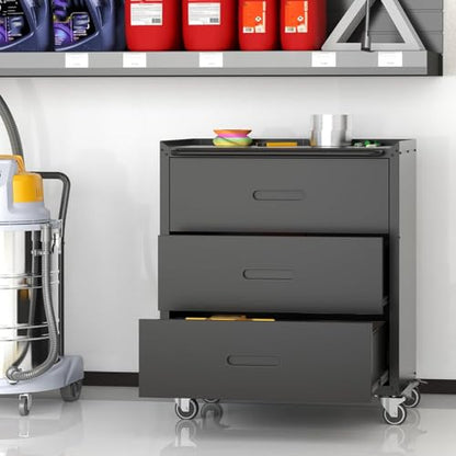 Mobile Garage Tool Storage Cabinet with 3 Drawers,Black Rolling Cabinet - color: Black, style: 3 drawer with wheels