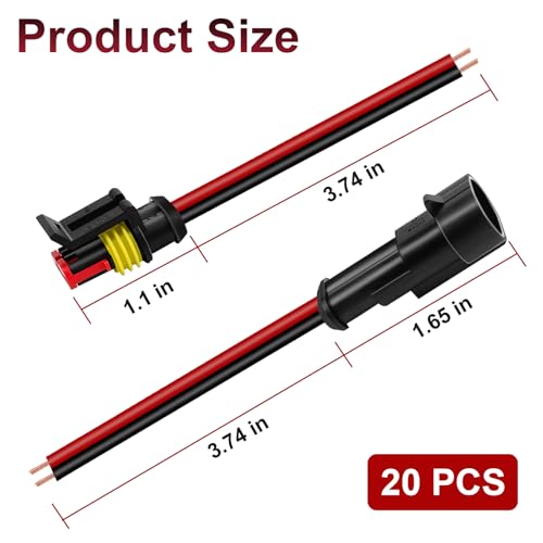 BFXM 20 Sets Car Waterproof Electrical Connector, 16 AWG 2 Pin Connector - color: 2pin, size: 20 Sets