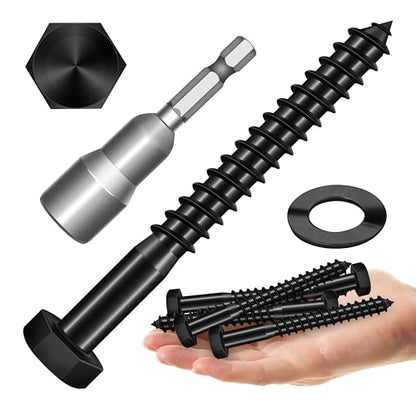(6Sets) 1/2" x 4" Hex Head Lag Bolts, Heavy Duty Lag Screws with Washers, 304 Stainless Steel Bolts 18-8, Lag Screws Wood Screws, Fully Thread Black Oxide, 1/2 Bolt by Mywish - size: 1/2 x 4" (6 set)