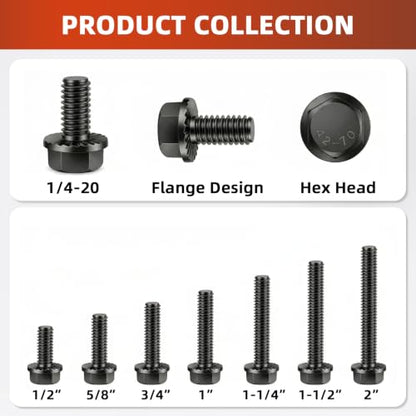 Mellewell 1/4-20 x 1/2" Flanged Hex Head Bolts Flange Hexagon Screws, Stainless Steel A2 Black Finish, DIN 6921, 25 PCS - color: Black, size: 1/4-20 x 1/2"