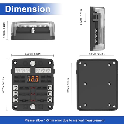 6 Way Fuse Block Box 12V/24V DC, ATC/ATO Fuse Panel with LED Display for Marine Boat Automotive Motorcycle - style: 6 Way-LED