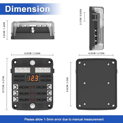 6 Way Fuse Block Box 12V/24V DC, ATC/ATO Fuse Panel with LED Display for Marine Boat Automotive Motorcycle - style: 6 Way-LED
