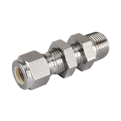 316 Stainless Steel Bulkhead Connector 3/8" Tube OD x 3/8" Male NPT Compression Fitting 7500 psi, SS-BCM-FL6-NS6 - size: 3/8" OD x 3/8" MNPT