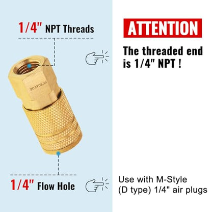 SUNGATOR 15-PCS Brass 1/4" Air Line Quick Connect Fittings, FNPT Coupler - size: 1/4'' Female, style: 15 Pack