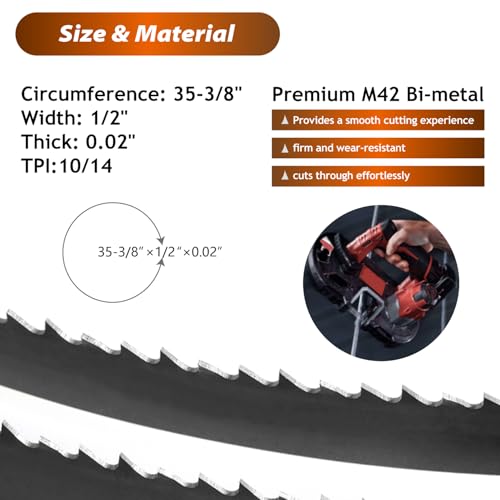 35-3/8 Inch Bandsaw Blades 10/14 TPI (5 Pack) for Milwaukee 2829-20 Compact Band Saw and 48-39-0529 Bandsaw Blade, 35-3/8" x 1/2" x 0.02" - size: 10/14TPI