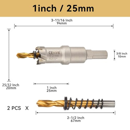25/32"(20mm) Tungsten Carbide Tipped Hole Saw with 2Pcs Titanium-Plated Pilot Drill Bits for Hard Metal,Stainless Steel,Iron,Aluminum Alloy,Wood and Plastic - size: 20mm | 25/32"