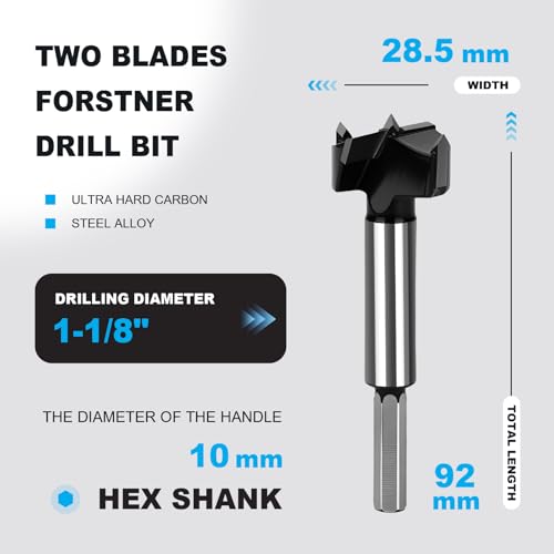 1-1/8 Inch Forstner Drill Bit Carbide Tipped Woodworking Hinge Cutter - size: 1-1/8"