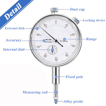 Wolfride Mechanical Dial Indicator Gauge 0-10mm, 0.01mm Resolution