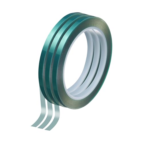3 Rolls High Temperature Masking Tape 1/4" x216ft(6mmx33m) 0.05mm Thick PET Film Silicone Adhesive Heat Resistant Tapes for Heat Press Anodizing Circuit Board, Green