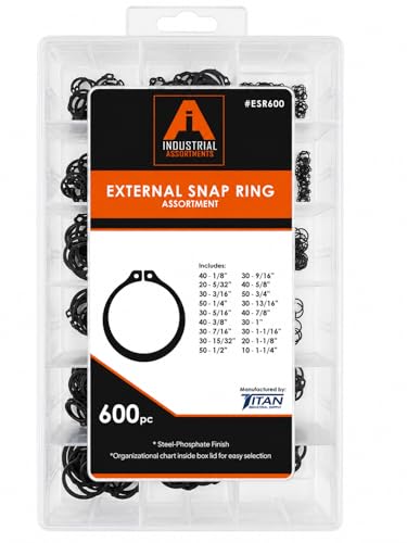 Titan Industrial Supply-600 Piece External Snap Ring Assortment Kit, Steel Retaining Rings with Phosphate Finish- Includes 1/8" to 1-1/4" Sizes