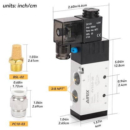3/8" NPT Solenoid Valve 4V310-10, 5-Way 2-Pos, DC 12V, Junction Box - size: NPT3/8″, style: DC12/Junction on Box