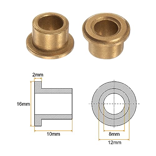 HARFINGTON 8pcs Flange Bearing Sleeve 8mm Bore 12mm OD 10mm Length 2mm Flange Thickness Bronze Bushing Self Lubricating Bushings Sleeve for Industrial Equipment - size: 8mm x 12mm x 10mm