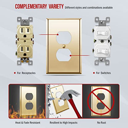 ENERLITES Duplex Receptacle Outlet Metal Wall Plate, 1-Gang Polished Brass - color: Polished Brass, size: Midsize