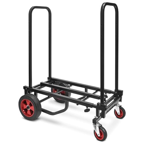 Pyle Compact Folding Adjustable Equipment Dolly, Heavy Duty Multi‑Function Convertible Cart Hand Truck/Platform Cart with Wheels, Expandable Up to 27.52'' to 44.25'', 300LBS Load Capacity