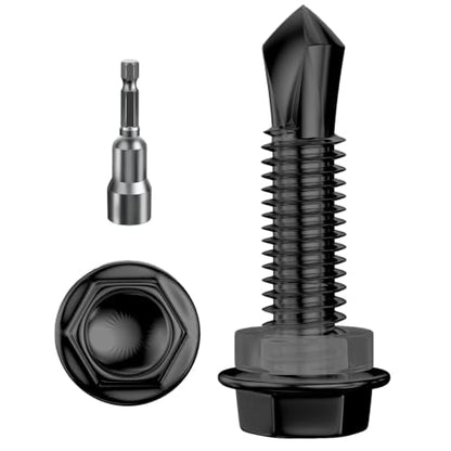 Wensilon (250Pcs)#10×1" Black Hex Washer Head Self Drilling Screws, 410 Stainless Steel Metal SheetScrews，TEK Screws, Sheet Metal Self Tapping Screws - color: Black, size: #10x1"