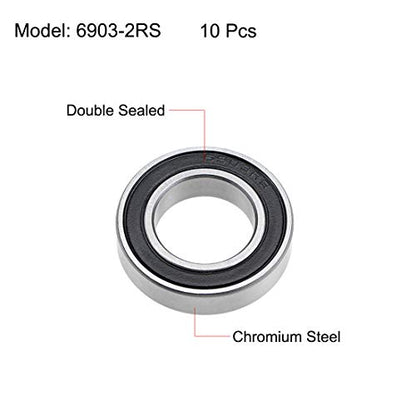 6903-2RS Ball Bearings 17x30x7mm Double Sealed Chrome Steel Z2 ABEC1 10pcs - size: 17mm x 30mm x 7mm
