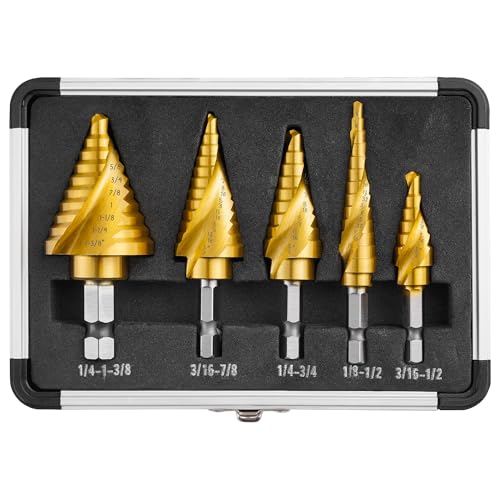 5PCS Spiral Flute Titanium HSS Step Drill Bit Set for Metal Unibit - size: Spiral 5PCS Set