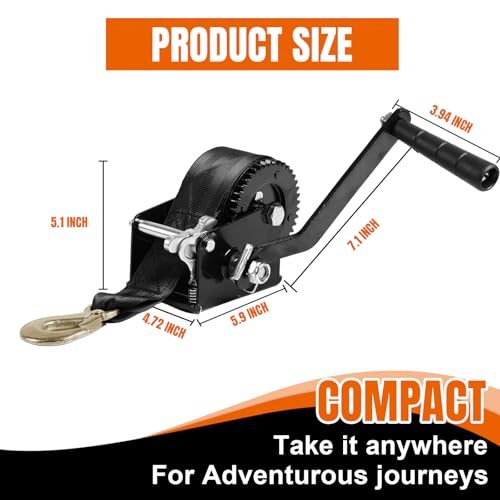 Jack Boss Hand Winch, 800 lbs Pulling Capacity, Boat Trailer Winch Heavy Duty Rope Crank with 20 FT Polyester Strap, Manual Operated Hand Crank Winch for Trailer, Boat or ATV Towing - size: 800 lbs