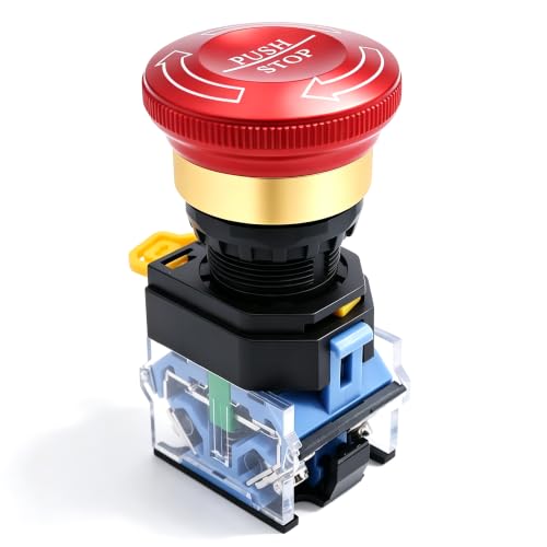 mxuteuk 22mm Metal Latching Emergency Stop Push Button Switch e Stop Button Emergency Shut Off Switch 1NO 1NC 600V 10A LA38A-11ZS/A-DT - color: Red/LA38A-11ZS-DT, size: 1NC 1NO