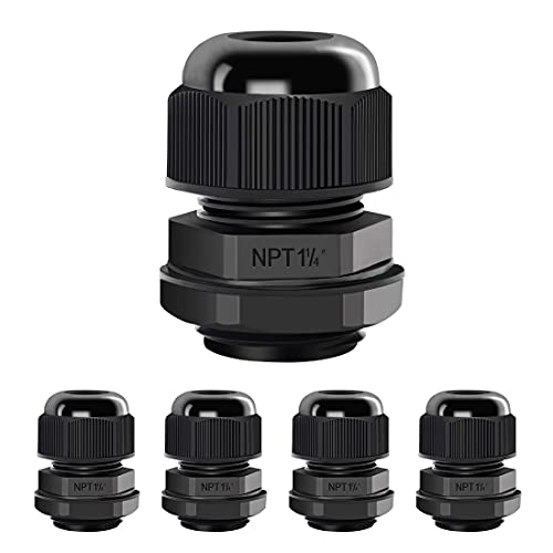 LeMotech 5 Pack NPT 1-1/4" Cable Glands Waterproof Adjustable 24-32mm Cable Connectors Black Nylon Joints with Gaskets - color: Black, size: 1-1/4inch 5-pack