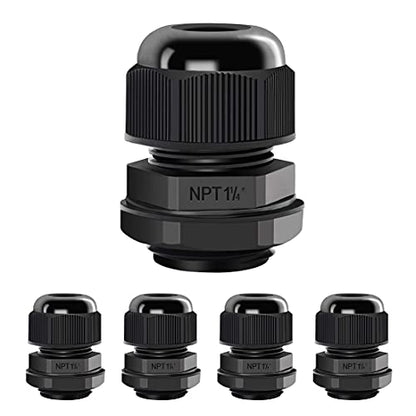LeMotech 5 Pack NPT 1-1/4" Cable Glands Waterproof Adjustable 24-32mm Cable Connectors Black Nylon Joints with Gaskets - color: Black, size: 1-1/4inch 5-pack