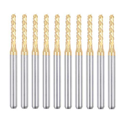 uxcell 10Pcs 2mm Titanium Coat Carbide End Mill Engraving Milling Cutter CNC Router Bits for PCB Machine, 1/8" Shank - size: 2mm