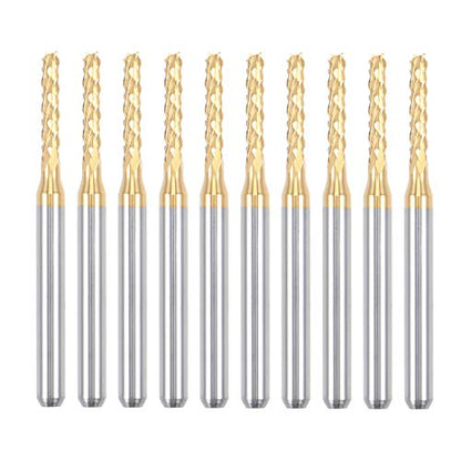 uxcell 10Pcs 2mm Titanium Coat Carbide End Mill Engraving Milling Cutter CNC Router Bits for PCB Machine, 1/8" Shank - size: 2mm
