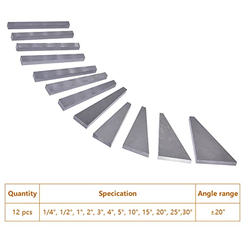 kimllier 12Pcs Angle Gauge Block Set, Accuracy Steel Machinist Tool 1/4 to 30 Degree with Box