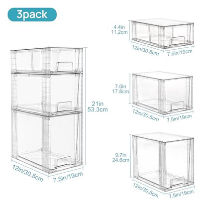 Vtopmart Clear Stackable Storage Drawers, 6 Pack Tall Organizer Set - style: 2 Large+2 Medium+2 Small