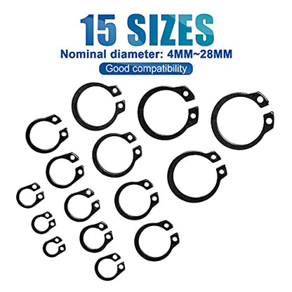 NINDEJIN External Retaining Rings Snap Rings Assortment Kit, Circlip Circlip Retainer Rings Set (C-Clip Carbon Steel) - size: 480PCS (5-19mm )