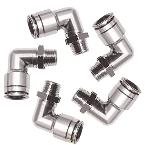 Pneumatic Push To Connect Fittings Heavy Duty Elbow 3/8 inch Tube OD x 1/4" NPT Male Thread Nickel Plated Copper PL-3/8-N2 (5Pcs) - size: 3/8" OD x 1/4" NPT