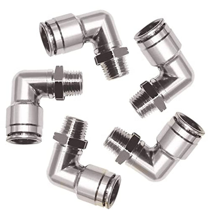 Pneumatic Push To Connect Fittings Heavy Duty Elbow 1/2 inch Tube OD x 1/4" NPT Male Thread Nickel Plated Copper PL-1/2-N2 (5Pcs) - size: 1/2" OD x 1/4" NPT