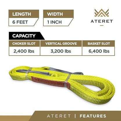 ATERET Twisted Eye Polyester Lift Sling I 1" x 6 feet I Heavy Duty Lifting Web Sling I (1" x 6') - size: 1" x 6'