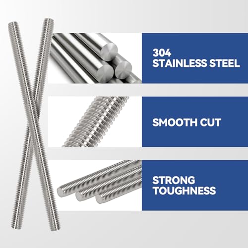 4 Pcs 304 Stainless Steel M6 Threaded Rod,12"(305mm) - size: M6x305mm