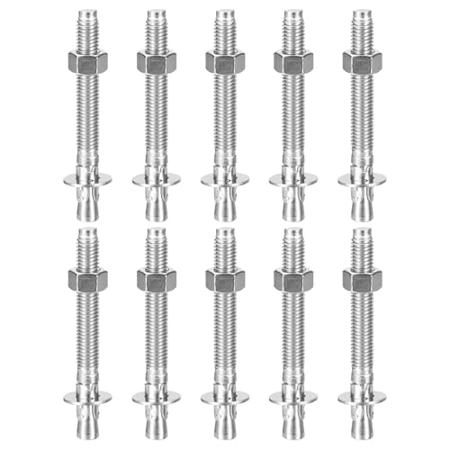 DTGN 3/8" x 2-3/4" Wedge Anchors - 10Pack - Good for Cement and Concrete Wall - 304 Stainless Steel Zinc Plated Screw Bolt Nut Expansion Tube Fasteners - size: 3/8" x 2-3/4"