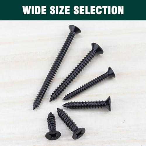 #6 x 3/8" Flat Head Phillips Sheet Metal Tek Screws, 304 Stainless Steel 18-8, Black Oxide Coated Finish, Corrosion Resistant Flat Head Wood Screws, 100 PCS - size: #6 x 3/8"