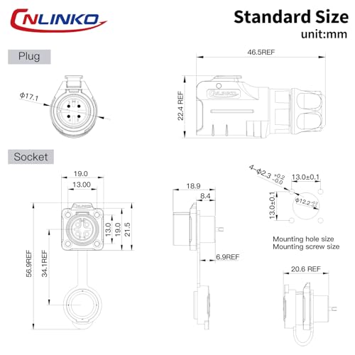 CNLINKO M12 4Pin Waterproof Connector, PBT Plastic DC 12V Cable Panel Mount, Male Female Plug Mount for Medical (4 Pin) - size: 4-Pin, style: Plug without Cable