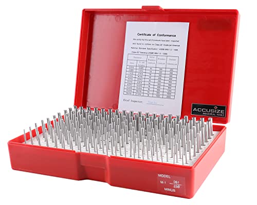 Accusize Industrial Tools 0.061'' to 0.250'' Minus Class Zz Pin Gauge Set, 2'' Overall Length, 190 Pcs/Set, M1(-) - size: 0.061"-0.250", w/o Aluminum Case