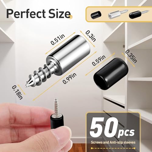 50 Pcs Self Tapping Screws Cabinet Laminate Support, Shelf Pins with Non-Slip Sleeve, Cabinet Shelf Pegs for Kitchen Utensils, Bookcases and Wardrobes, Fixed Support Self - Tapping Cross Screw - color: Black, size: 50 PCS