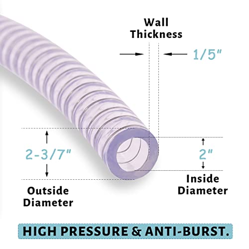 DAVCO Wire Reinforced Suction Hose 2" ID x 50 ft Clear Flexible PVC Pipe - size: 2"ID, style: 50 Feet