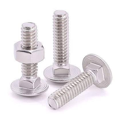 M8-1.25 x 35mm (10 Sets) Carriage Bolt DIN603 with Hex Nut DIN934, Full Coarse Thread, 304 Stainless Steel 18-8, Round Head Square Neck Screws Coach Bolt - size: M8-1.25 x 35mm