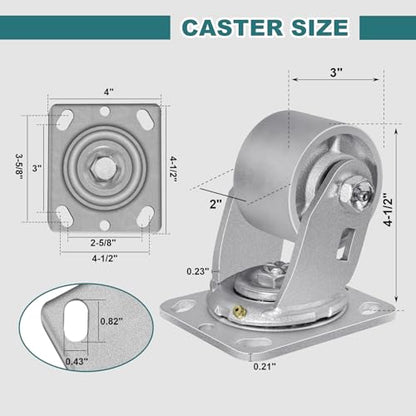 3" X 2" Caster Wheels, Heavy Duty Industrial Casters, Steel Casters 700 LBS Capacity with Roller Bearing, Cast Iron Wheels, Metal Casters(1 Swivel) - style: 3"X 2"Wheel