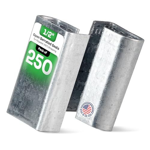IDL Packaging Open Serrated Seals for 1/2" Polyester (PET) Strapping, Pack of 250 - USA-Made Heavy-Duty Metal Clips for Pallet Banding, Secure Shipping - Increased Load Due to Serrated Design - color: Pack of 250, size: 1/2"