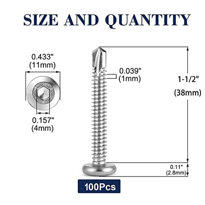 #12 x 1-1/2" Sheet Metal Screws 100Pcs 410 Stainless Steel Flat Head Socket Cap, Tek Self Tapping Screws With Allen Socket Drive by SG TZH - size: #12 x 1-1/2"