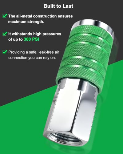 1/2" Air Hose Fittings Set, 5-Piece Quick Connect Accessories, 2pcs 1/2" Female NPT Industrial I/M Couplers & 3pcs Plugs, 300 PSI Green Plated Heavy Duty Iron, for Pneumatic Tools, Garage - size: 5 PCS Female Thread-1/2"