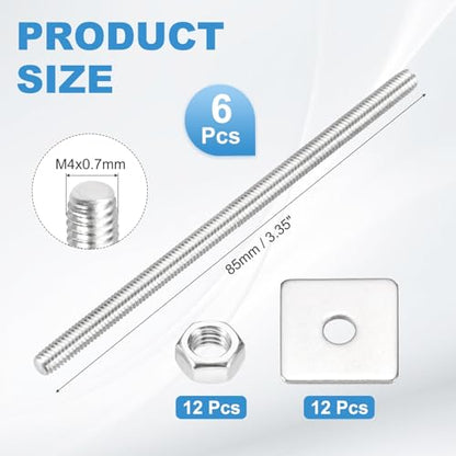 MECCANIXITY 6Set M4x85mm Fully Threaded Rod Threaded Rods Bar Studs - size: M4x85mm