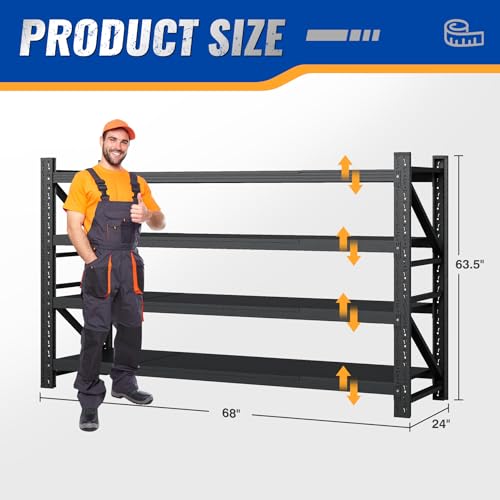 BYNSOE 68" W Storage Shelves 8000lbs Garage Metal Shelving Heavy Duty Garage Shelves Adjustable Storage Shelves for Industrial, Factory, (68" W X 24" D X 63.5" H) - color: Black, size: 68" W X 24" D X 63.5" H