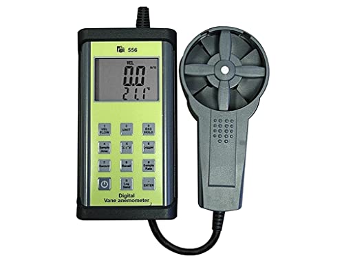TPI 556C1 Digital Anemometer with Vane Probe, 0.4 to 30.0 m/s Velocity, Air Flow Calculation (CFM/CMM), -20 to +80° C Temperature,