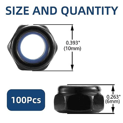 M6 x 1.0mm Nylon Insert Hex Lock Nuts 100Pcs 304 Stainless Steel Locknuts, Hex Drive, Black Oxide by SG TZH - color: Black, size: M6